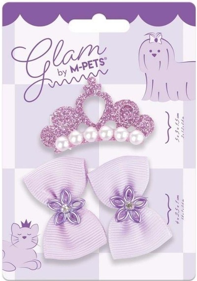 M-pets Glam Taç Ve Fiyonklu Kedi Ve Köpekler İçin Aksesuar Toka Mor Mavi