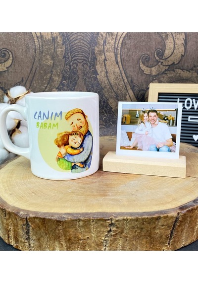 Giftmoda Canım Babam Tasarımlı Kupa Ve Ahşap Fotoğraf Tutucu Set