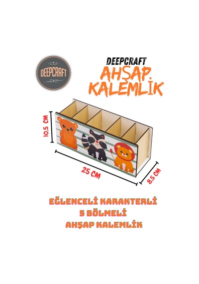 Deepcraft Ahşap Çocuklar İçin Masa Üstü Kare Kalemlik & Organizer-safari
