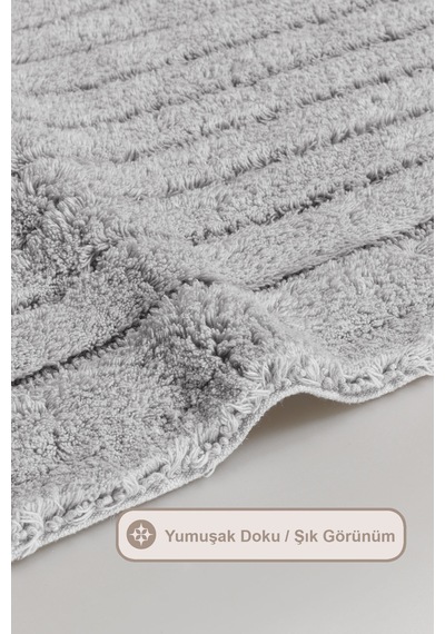 Elart Luin Banyo Halısı Paspas Takımı Pamuklu 2 Adet 60x100 Cm Gri Gri