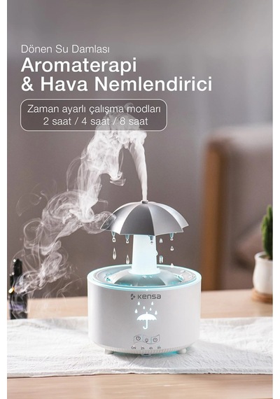 Şemsiye Tasarımlı 300 Ml Ultrasonik Aroma Difüzörü Led Yağmur Efektli Kumandalı Hava Nemlendirici