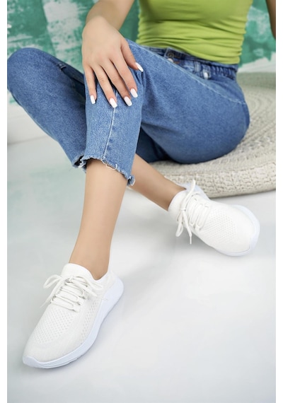 Nesil Shoes Bw 010 Beyaz Triko Örgü Kadın Sneakers-beyaz Beyaz