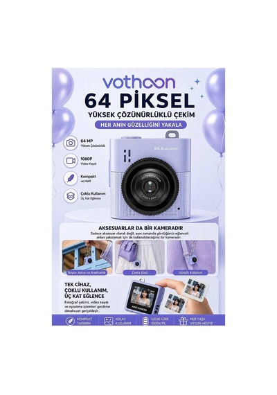 Mini Dijital Kamera 64mp 16x Digital Zoom Retro Vintage 1.4 Ekranlı Video Kamera Taşınabilir Tasarı Mavi
