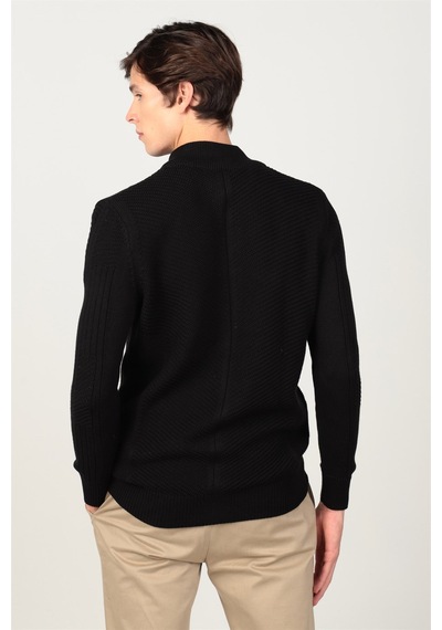 Tudors Slim Fit Dar Kesim Kendinden Desenli Erkek Hırka-25554 Siyah