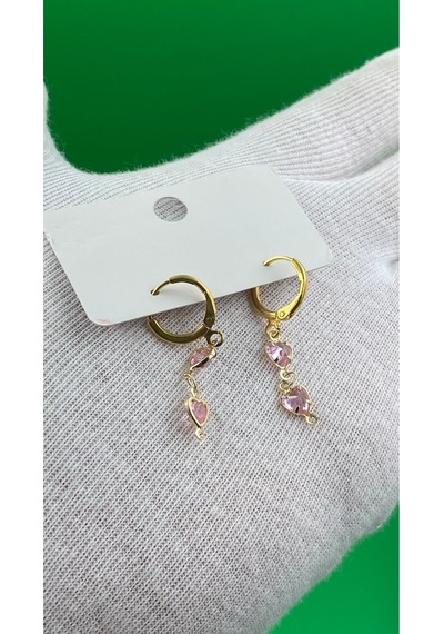 Pembe Kalpli Zirkon Taşlı Kadın Küpe Altın