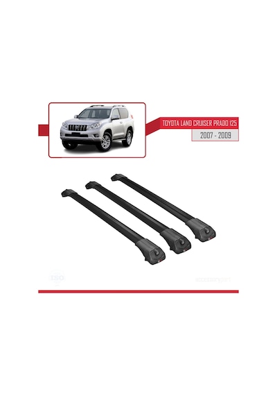 Toyota Land Cruiser Prado J125 2007-2009 Arası İle Uyumlu Ace-1 Ara Atkı Tavan Barı Siyah 3 Adet