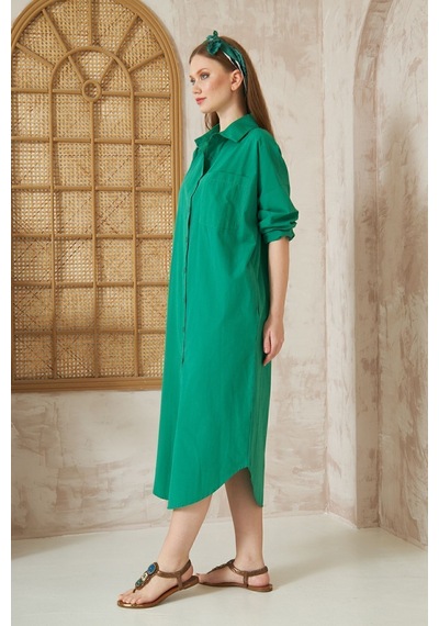 Yıldızistan Kadın Uzun Kollu Poplin Cepli Oversize Uzun Günlük Spor Tunik Gömlek Elbise Zümrüt Yeşil 3555270 Benetton