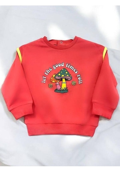 Zekids Kız Bebek Good Times Yazılı Mantar Baskılı Sweat-14459 Pembe