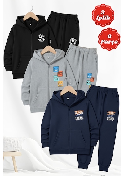 Fyk Kids 3 İplik Kalın Kışlık Baskı Detaylı Fermuarlı Kapüşonlu 6 Parça Erkek Çocuk Eşofman Takımı Siyah-gri-lacivert Fyk Kids 3 İplik Kalın Kışlık Baskı Detaylı Fermuarlı Kapüşonlu 6 Parça Erkek Çocuk Eşofman Takımı Siyah-gri-lacivert