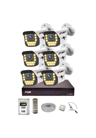 Fury 6 Lı Sesli 15 Warm Led Gece Renkli Görüş Su Geçirmez Güvenlik Kamerası Seti 250gb