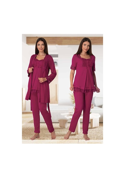 Effortt Dvina Lohusa Hamile Sabahlıklı Dantel Detaylı Ve Kısa Kollu Pijama Takımı -3'lü Set- Fuşya Fuşya Effortt Dvina Lohusa Hamile Sabahlıklı Dantel Detaylı Ve Kısa Kollu Pijama Takımı -3'lü Set- Fuşya Fuşya