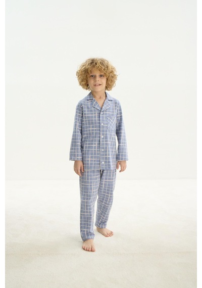 Sevim Erkek Çocuk Uzun Kol Önden Düğmeli Mavi Pijama Takım C8t4n7o8 001