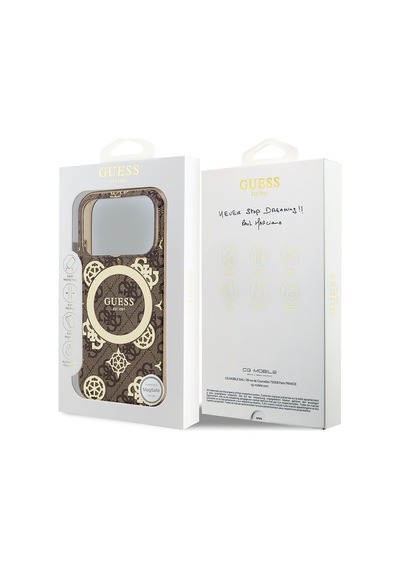 Apple iPhone Uyumlu 18 Pro Max Kılıf Guess Lisanslı M-safeli Iml Peony Ve 4g Desenli Klasik Logolu Kahverengi