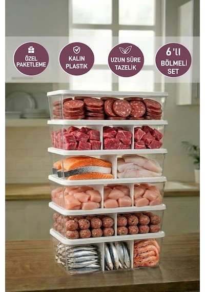 Selka Home 6 Adet 2 Lt. Nora Bölmeli Organizer Buzdolabı Buzluk Düzenleyici Saklama Kabı