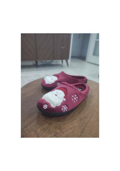 Gezer Noel Temalı Ev Terliği Yumuşak Peluş Santa Desenli Kadın/erkek Panduf Kırmızı