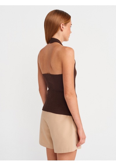Dilvin 10799 Halter V Yaka Dokulu Triko Bluz-kahve Kahve