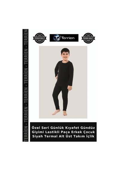 Terrien Özel Seri Günlük Kıyafet Gündüz Giyimi Lastikli Paça Erkek Çocuk Siyah Termal Alt Üst Takım İçlik