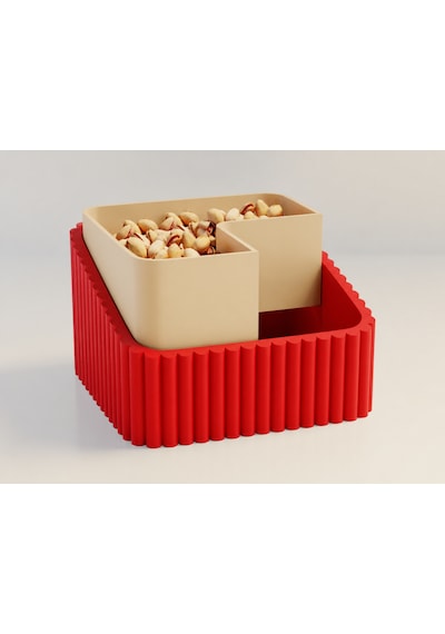 3d Baskı Fıstık Kasesi - Çift Hazneli Kabuk Ayırıcı Sunum Kasesi - Kırmızı Bej Diğer