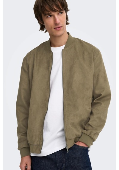 Only & Sons Onslucas Erkek Süet Görünümlü Bomber Ceket Günlük Rahat Şık Haki
