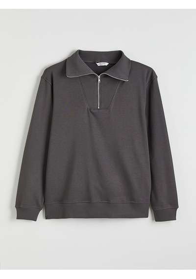 Lcw Vision Antrasit Fermuarlı Dik Yaka Erkek Sweatshirt