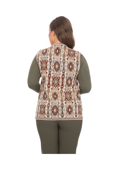 Uludağ Triko Kadın Kilim Desen Yelek / Taş