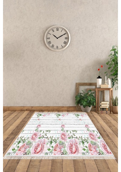 Dekoreko Ipek Halı Dijital Saçaklı 1853 Desen 1 Pembe