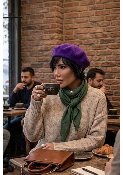 Ritagarcia Vintage Tarz Kadın Fransız Keçe Ressam Bere Mor