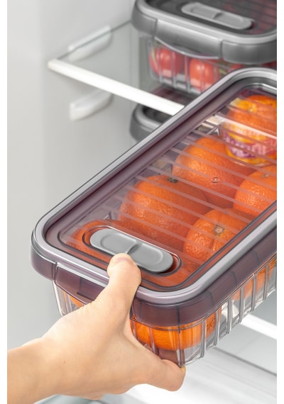 Vienev 3lü Kendinden Çizgili Kilitli Kapaklı Saklama Kabı Seti 2 Litre Antrasit