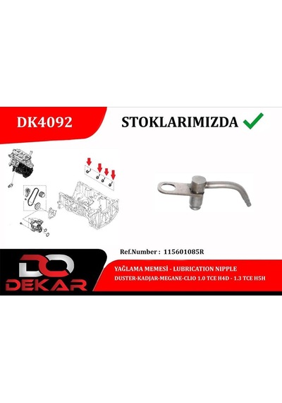 Dekar Dk4092 Yağlama Memesi Duster-kadjar-megane-clio 1.0 Tce H4d-1.3 Tce H5h 115601085r -