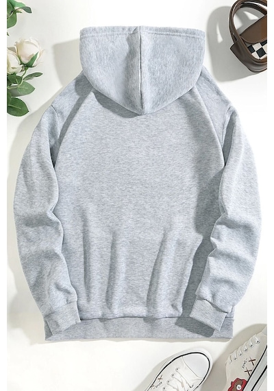 Uyguntarz Unisex Ken Kaneki Baskılı Kapüşonlu Sweatshirt Gri