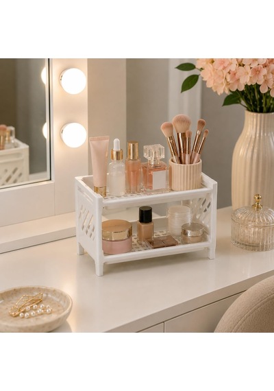 Masa Üstü Plastik 2 Katlı Organizer Düzenleyici Raf, Tezgah Üstü Mutfak Banyo Kozmetik Ofis Düzenleyici, Dolap İçi Çok Amaçlı Beyaz Raf, 23 X 15,5 X 15,5 Cm Diğer