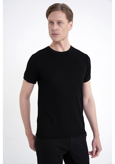 Efor Comfort Fit Rayon Karışımlı Siyah Bisiklet Yaka Tişört Ts 925