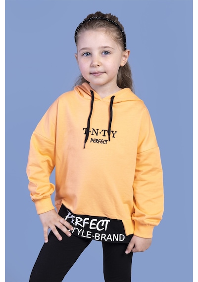 Toontoy Kız Çocuk Kapüşonlu Garni Detaylı Baskılı Sweatshirt Turuncu