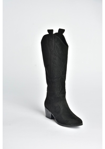 Fox Shoes V820356002 Siyah Süet Kalın Topuklu Kadın Çizme Siyah