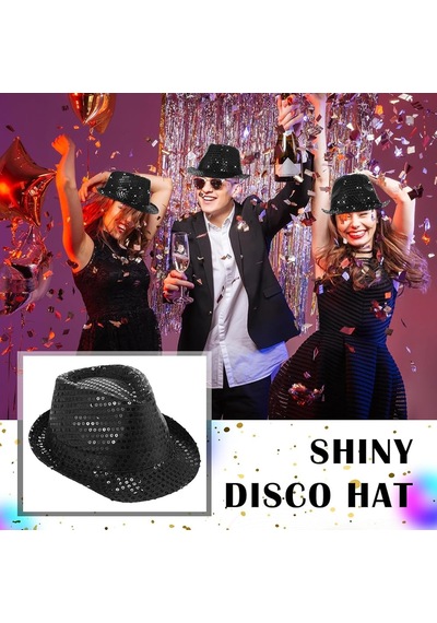 Disko - 421 - Star Siyah Payetli Fötr Şapka - Concepta - Yetişkin Boy