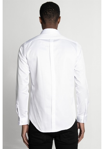 Tudors Slim Fit Uzun Kol Gizli Pat Sırtı Körüklü Düz Erkek Beyaz Gömlek-26731-beyaz Beyaz