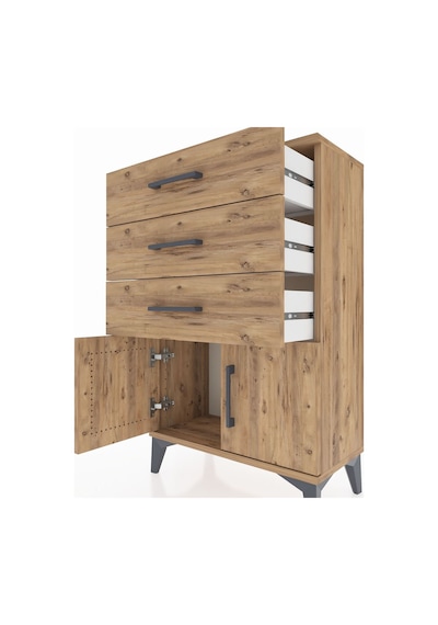 Arges Komodin 3 Çekmeceli 2 Kapaklı 60x30x96 Çam-çam Çam
