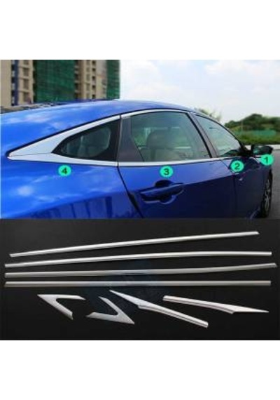Honda Civic Fc5 Krom Cam Çıtası 8 Parça 16 -17-18- 19-20-2021