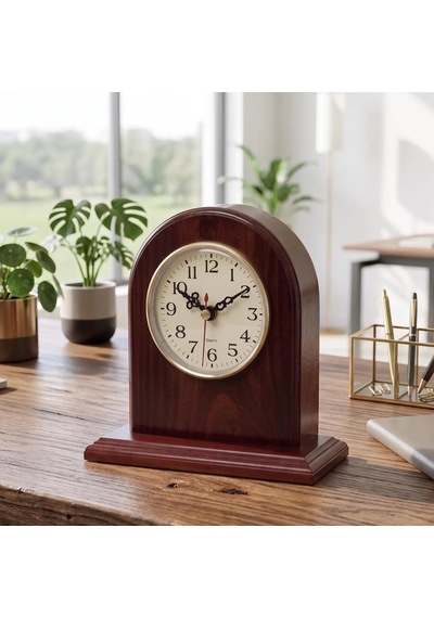 Sepal Ahşap Masa Saati - %100 El Yapımı - Ceviz Ve Meşe Ağacı - 13x13x5 Kahverengi