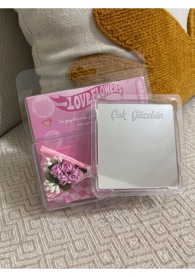 Love Flowers Hediyelik Ayna Ve Çiçek Seti - "çok Güzelsin" Yazılı Tasarım Sevgiliye Hediye