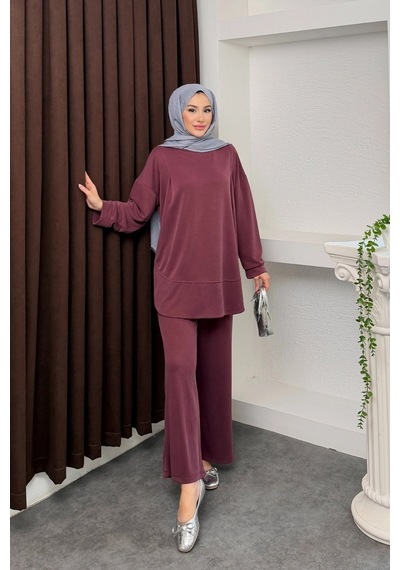 Mihran Butik Kalina Model İthal Pike Kumaş Cep Detaylı Kadın Takım Bordo