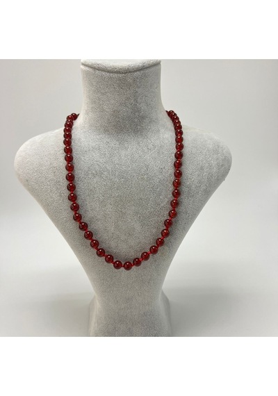 Yıldız Doğal Taş Kırmızı Akik Doğal Taş 6 MM Makrome Kolye 45 CM - 55 CM Ayarlanabilir Kırmızı