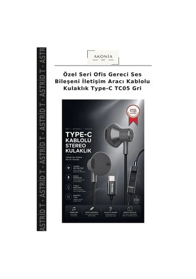 Özel Seri Ofis Gereci Ses Bileşeni İletişim Aracı Kablolu Kulaklık Type-c Tc05 Gri