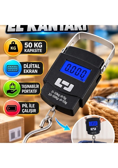 50 Kg Dijital Ekranlı El Kantarı Kancalı Portatif Ağırlık Ölçer