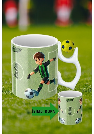 Sarı Lacivert Futbol Toplu Yeşil Siyah Forma Oyunculu Taraftar İsimli Baskılı Kupa Bardak Beyaz