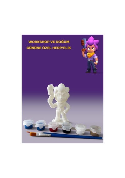 3d Brawl Stars Shelly Figür Boyama Seti - Kendin Boya Hobi Ve Etkinlik Seti - Akrilik Boya + 2 Fırça