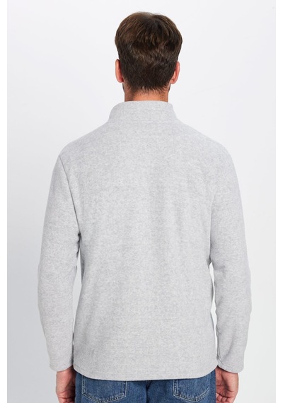 Tudors Unisex Standart Fit Anti-pilling Tüylenme Yapmayan Soğuk Geçirmez Gri Dik Bato Yaka Polar Sweatshirt-30138 Gri