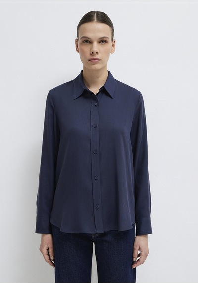 Mavi - Lacivert Tencel Liyosel Gömlek 1211506-70487 Lacivert