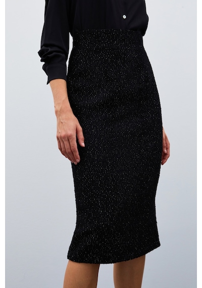 Sateen Midi Boy Tüvit Etek - Siyah-135026 Siyah