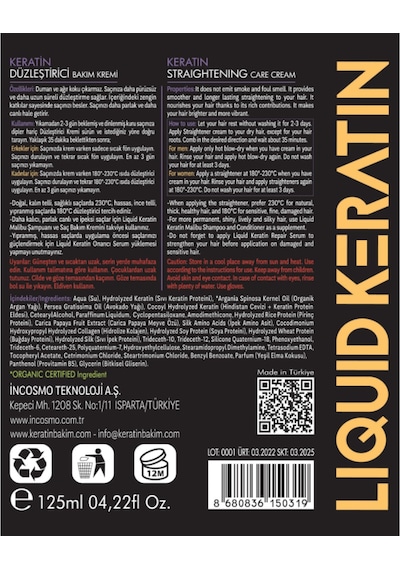 Liquid Keratin Saç Keratin Bakım Kremi 125 ML